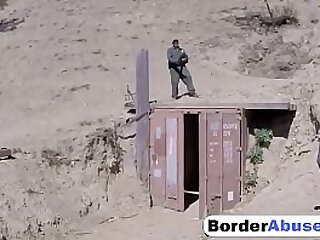 Skinny Latina hard gagging with border police cock